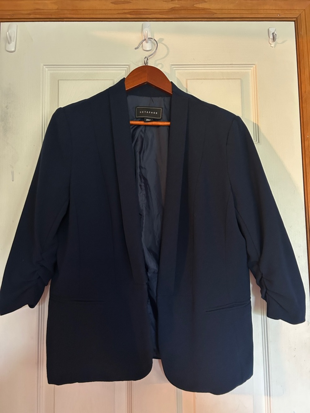 Metaphor Women's Navy Open-Front Blazer with Shawl Collar